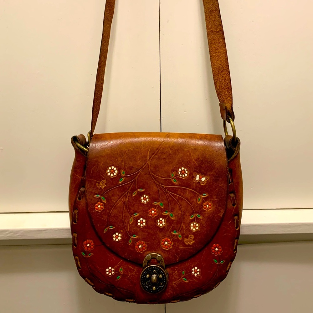 Vintage Tooled Leather Shoulder Bag